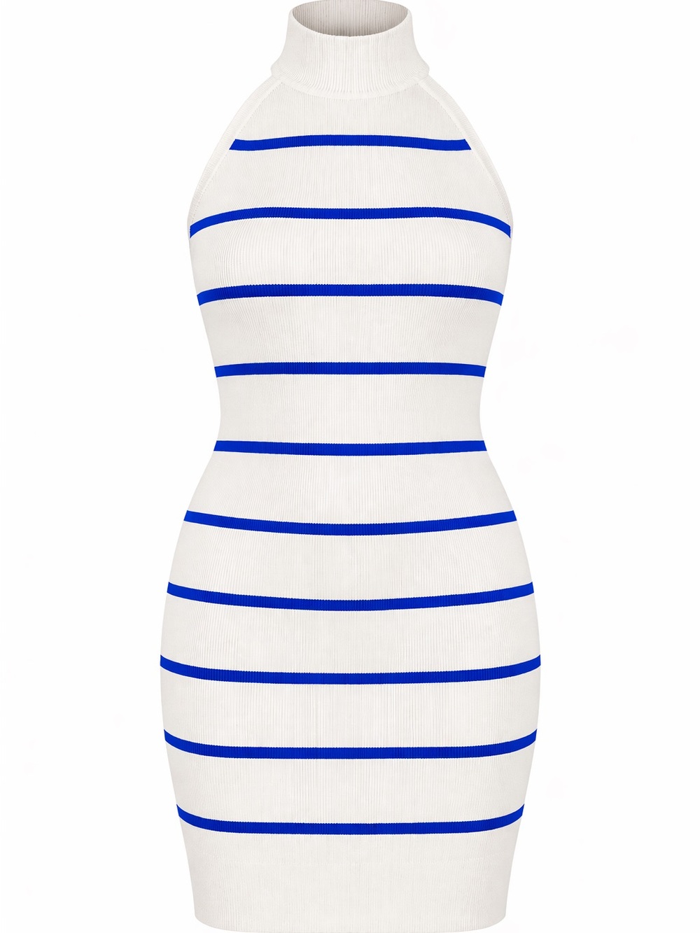 NWOT White Halter Mini Dress with Royal Blue Stripes